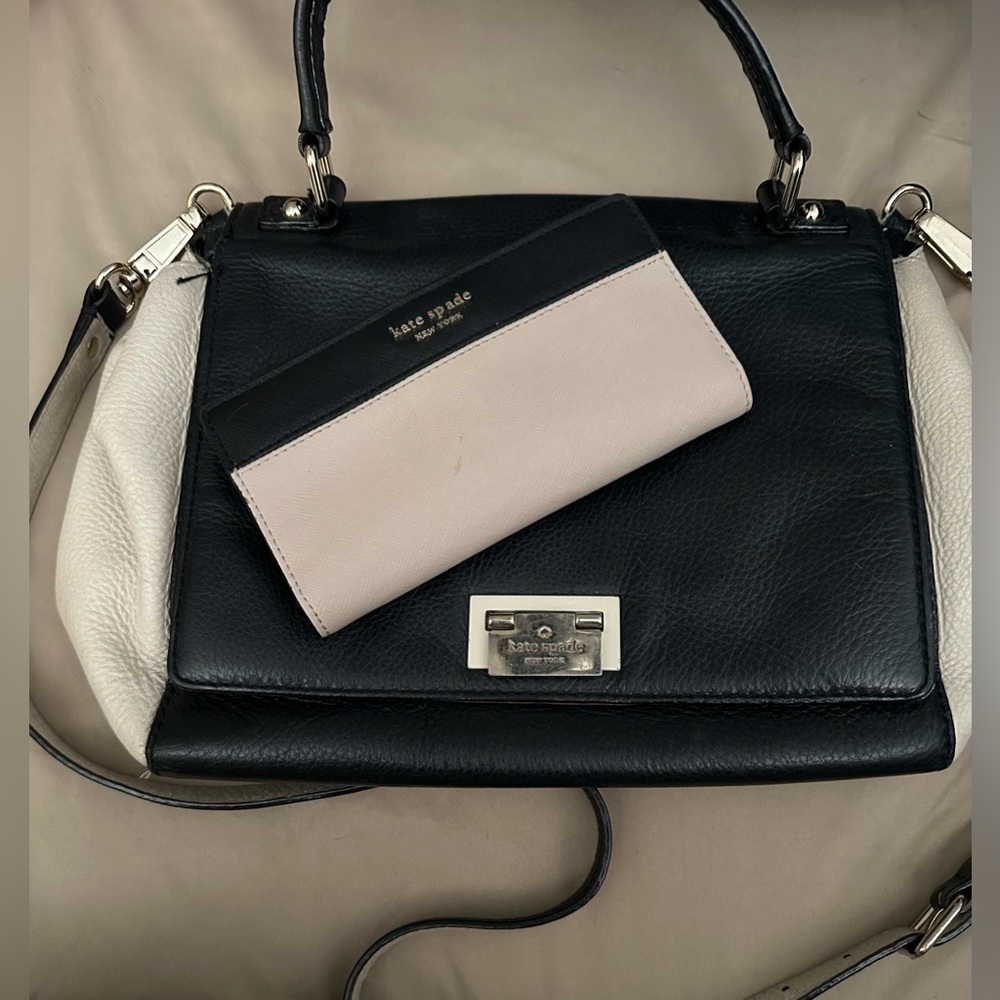 Kate Spade Black and Cream Satchel and Wallet